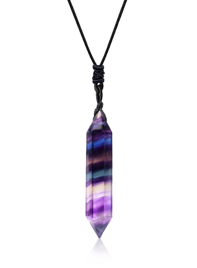 Apengshi Natural Crystal Rainbow Fluorite Double Pointed Pendants Healing Crystal Quartz Necklace 6 Faceted Chakra Energy Stone Meditation Balance Reiki Gifts - Image 1